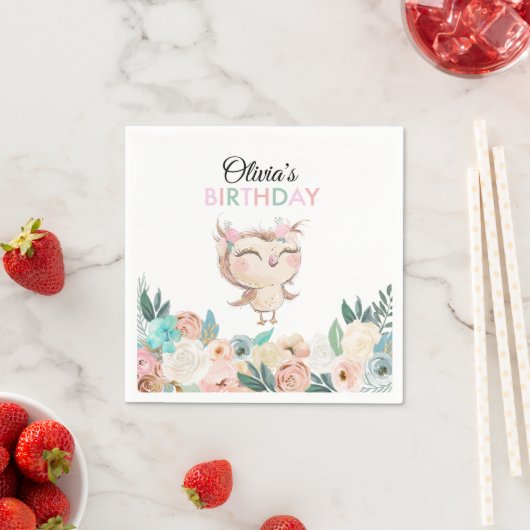 Serviette En Papier Peachy Owl Anniversaire serviettes (En situation)