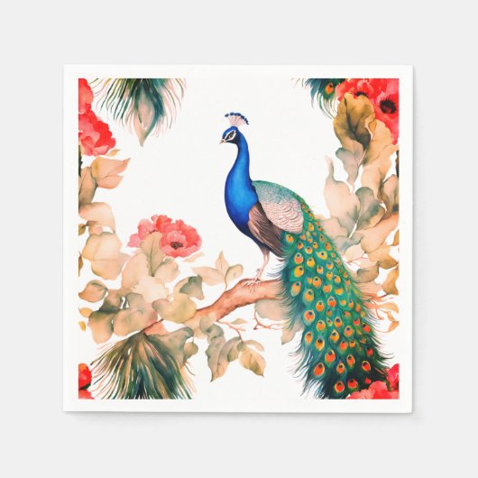 Serviette En Papier Peacock and Flowers Paper Party Napkins (Devant)
