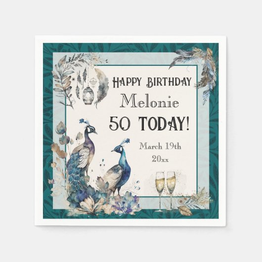 Serviette En Papier Peacock Anniversaire Napkin (Devant)