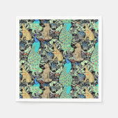 Serviette En Papier Peacock Art Nouveau Impression, Turquoise & Neutra (Devant)