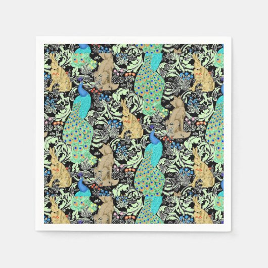 Serviette En Papier Peacock Art Nouveau Impression, Turquoise & Neutra (Devant)