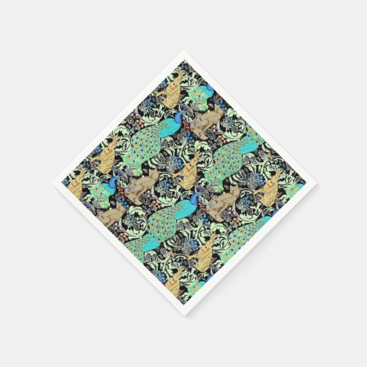 Serviette En Papier Peacock Art Nouveau Impression, Turquoise & Neutra (Coin)