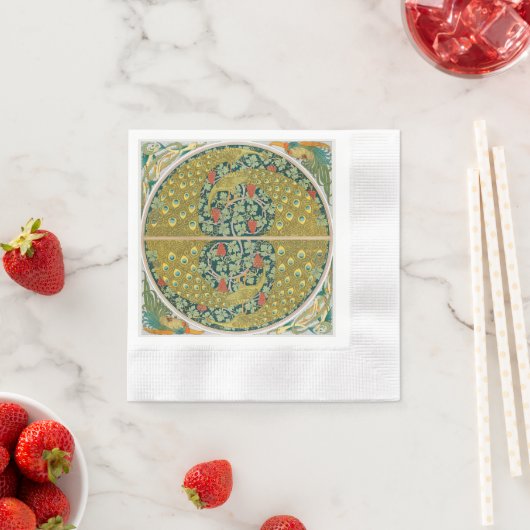 Serviette En Papier Peacock Art Nouveau Style rond design complexe (En situation)