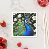Serviette En Papier Peacock Avec Fleurs (En situation)