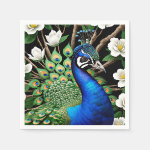 Serviette En Papier Peacock Avec Fleurs
