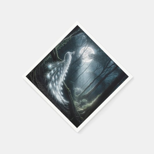 Serviette En Papier Peacock Blanc Dans La Forêt Lune (Coin)