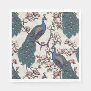 Serviette En Papier Peacock bleu coloré et ivoire Magnolia