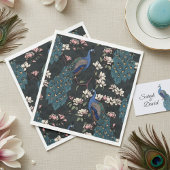 Serviette En Papier Peacock Bleu et Magnolia Noir
