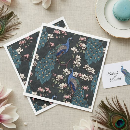 Serviette En Papier Peacock Bleu et Magnolia Noir