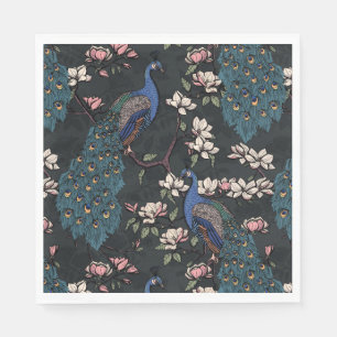 Serviette En Papier Peacock Bleu et Magnolia Noir