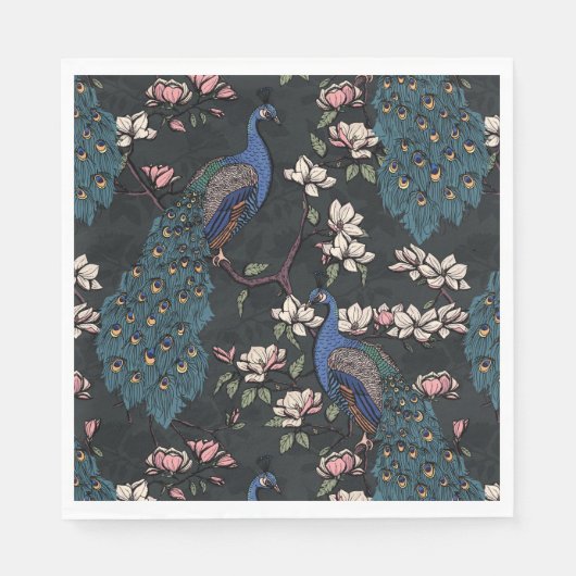Serviette En Papier Peacock Bleu et Magnolia Noir (Devant)