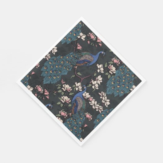 Serviette En Papier Peacock Bleu et Magnolia Noir (Coin)