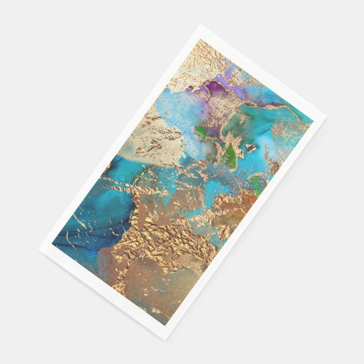 Serviette En Papier Peacock bleu violet faux or feuille chic (Coin)