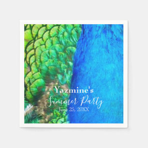 Serviette En Papier Peacock Blue Green Feather Texture Vibes d'été