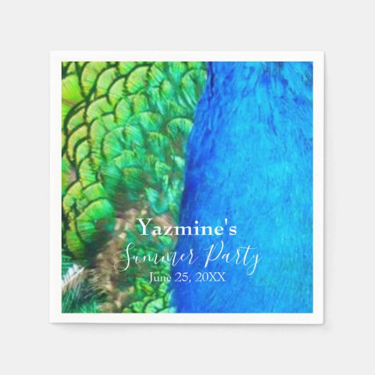 Serviette En Papier Peacock Blue Green Feather Texture Vibes d'été (Devant)