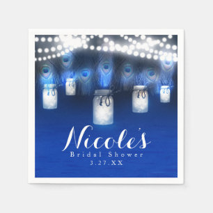 Serviette En Papier Peacock Feathers, Mason Jar & String Lights Party