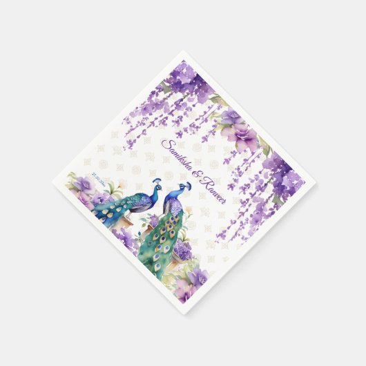 Serviette En Papier Peacock fleurs violettes mariage indien vaisselle (Coin)