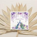 Serviette En Papier Peacock fleurs violettes mariage indien vaisselle<br><div class="desc">Aquarelle Peacock et fleurs violettes mariage indien vaisselle personnalisée serviettes. Deux beaux paons violet fleurs de jasmin glyteria suspendus fleurs et guirlandes serviettes modèles</div>