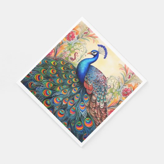 Serviette En Papier Peacock Floral Élégant Joli Papier Serviettes (Coin)
