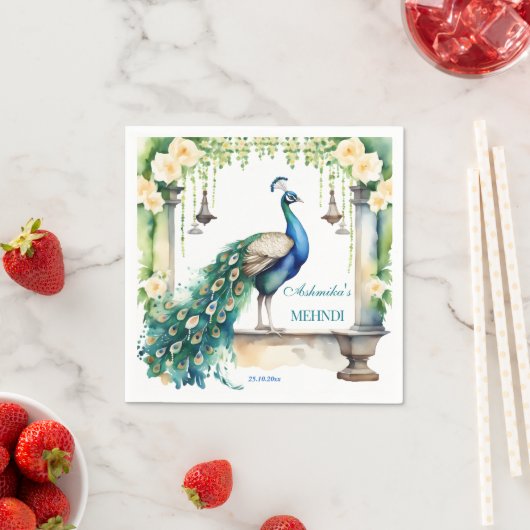 Serviette En Papier Peacock Mehndi jasmine mariage indien (En situation)