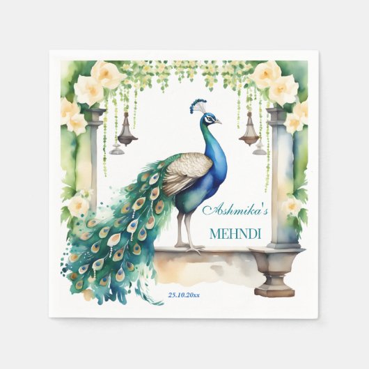 Serviette En Papier Peacock Mehndi jasmine mariage indien (Devant)