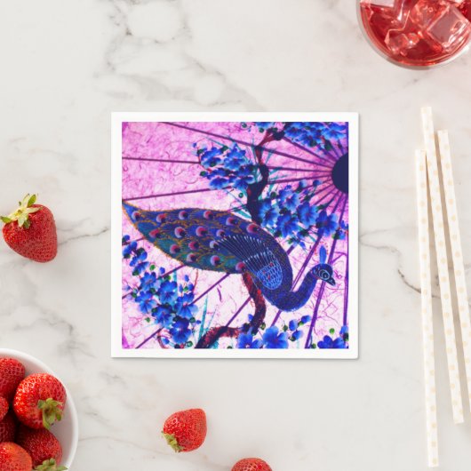 Serviette En Papier Peacock oriental parasol japonais cerisier fleurs (En situation)