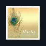 Serviette En Papier Peacock Plumes or Exotic Boho Chic Elegant<br><div class="desc">Peacock Plumes or Exotic Boho Chic serviettes élégantes. Customisez avec tout texte.</div>