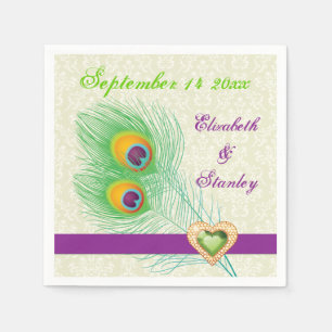Serviette En Papier Peacock plumes violet, vert joyau mariage