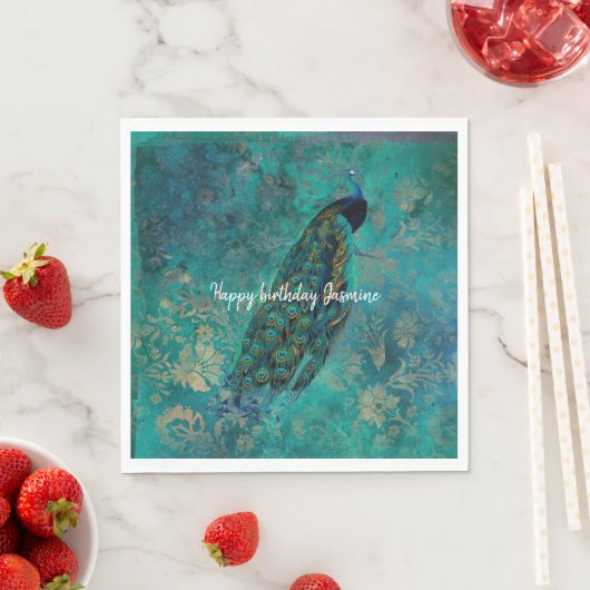 Serviette En Papier Peacock turquoise (En situation)