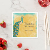 Serviette En Papier Peacock Turquoise Jaune 75e anniversaire (En situation)