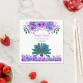 Serviette En Papier Peacock vert et bleu | Fleurs d'aquarelle violette (En situation)