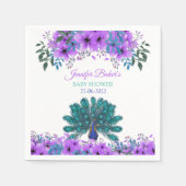 Serviette En Papier Peacock vert et bleu | Fleurs d'aquarelle violette (Devant)