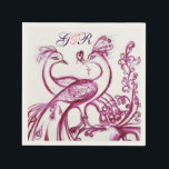 Serviette En Papier PEACOCKS EN AMOUR violet blanc Mariage Monogramme<br><div class="desc">Design élégant,  classe,  coloré.Peinture d'aquarelle lunatique avec feuille d'or et d'argent.Facile à customiser avec votre propre texte comme un mariage,  faire-part nuptiale,  cartes de place,  enregistrer la date,  cartes de remerciement,  douches nuptiales,  anniversaires,  soirées de Saint Valentin,  douches fiançailles,  ou à peu près tout événement que vous souhaitez!</div>
