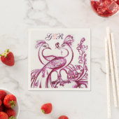 Serviette En Papier PEACOCKS EN AMOUR violet blanc Mariage Monogramme (En situation)