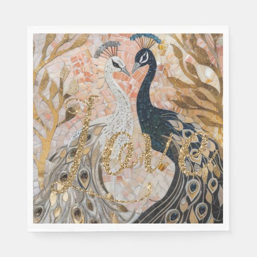 Serviette En Papier Peacocks Gold Parties scintillant Love Blush Rose (Devant)