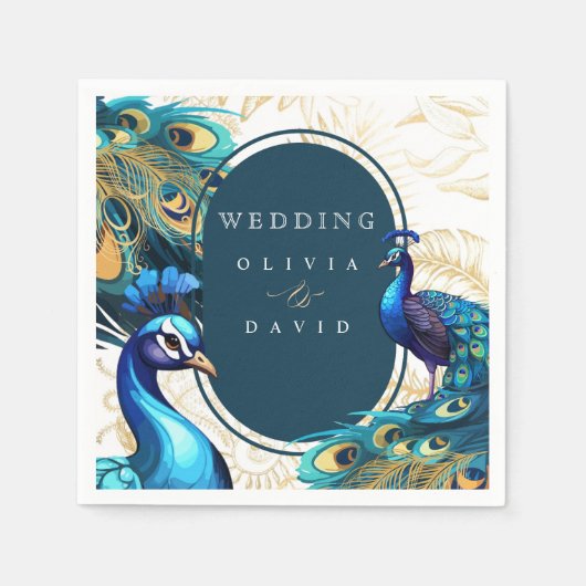 Serviette En Papier Peacocks Plumes Mariage (Devant)