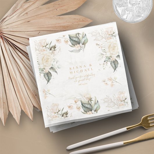 Serviette En Papier Pearl Blush Floral Elegance Border Mariage ID989