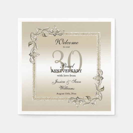 Serviette En Papier Pearl Gem & Parties scintillant 30e anniversaire d (Devant)