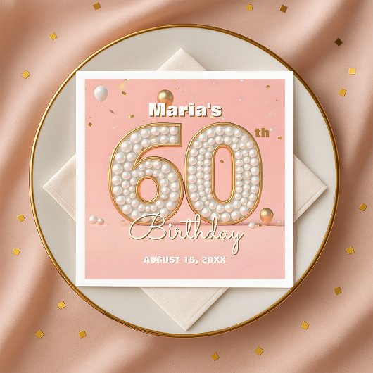 Serviette En Papier Pearl Gold and Soft Pink Elegant 60th Birthday