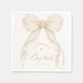 Serviette En Papier Pearls Elegant Bow Ivory Baptism (Devant)