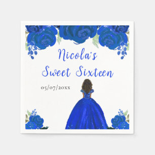 Serviette En Papier Peau foncée Princesse Sweet sixteen Floral bleu