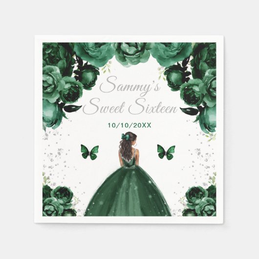 Serviette En Papier Peau foncée Vert foncé Princesse Sweet sixteen (Devant)