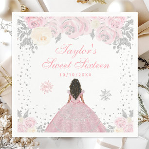 Serviette En Papier Peau rose foncée hiver Princesse Sweet sixteen