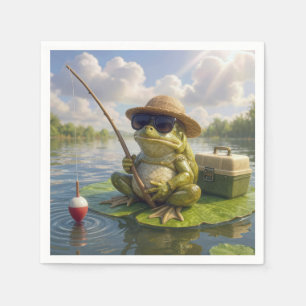 Serviette En Papier Pêche à la grenouille depuis un nénuphar