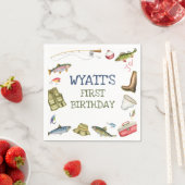 Serviette En Papier Pêche Anniversaire O-fish-ally One Napkins (En situation)