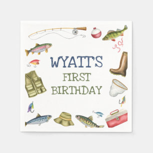 Serviette En Papier Pêche Anniversaire O-fish-ally One Napkins