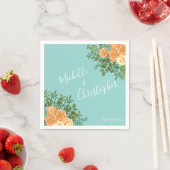 Serviette En Papier Pêche Aqua Turquoise Mariage Roses Floral (En situation)