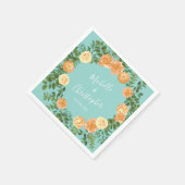 Serviette En Papier Pêche Aqua Turquoise Mariage Roses Floral (Coin)