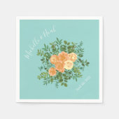 Serviette En Papier Pêche Aqua Turquoise Mariage Roses Floral (Devant)