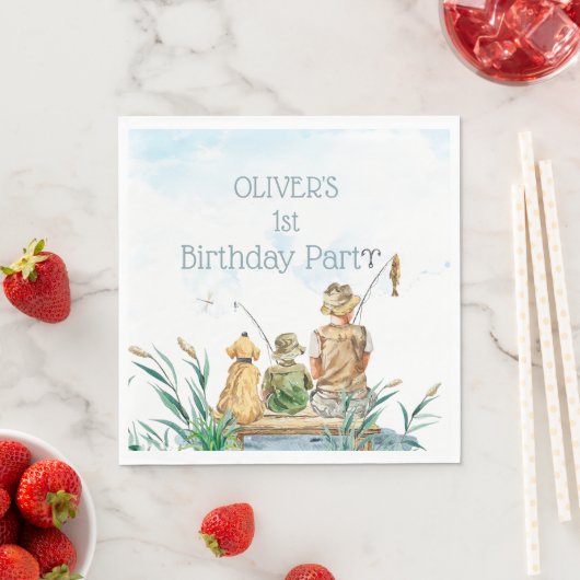 Serviette En Papier Pêche en famille : 1er anniversaire d'un garçon (En situation)